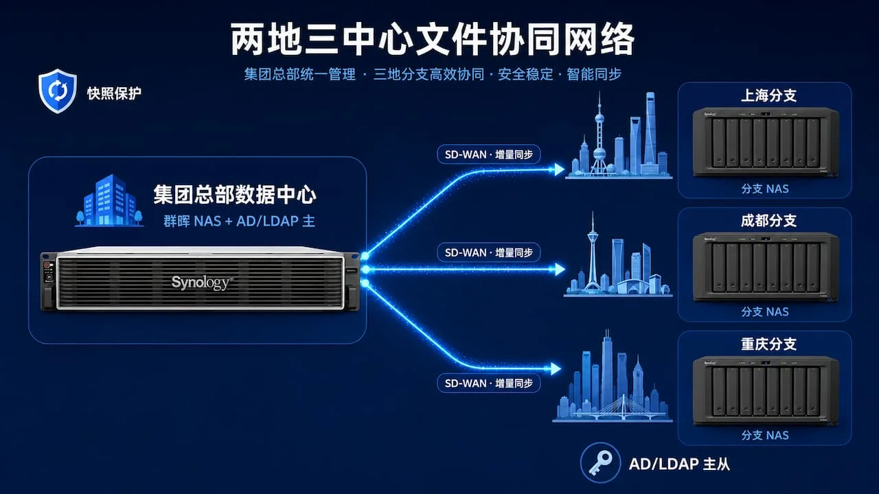群晖 NAS 两地三中心解决方案：集团多分支统一身份、目录协同与跨城容灾的完整架构